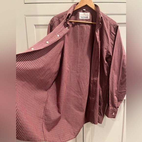 VAN HEUSEN CLASSIC FIT Maroon Button Down Plaid Shirt Mens Size 44 (L) - Picture 4 of 9